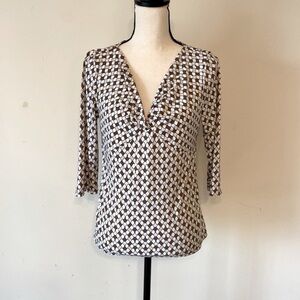 George Stretch Work Casual Brown/Blue Print Blouse Size Medium​